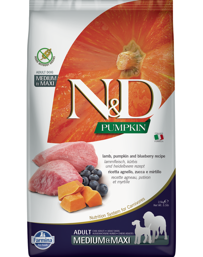 N&D Adult medium/maxi Hrana uscata caini talie medie si mare, cu miel, dovleac si afine 12 kg